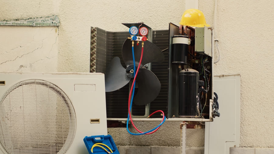 Commercial HVAC unit maintenance inspection rooftop